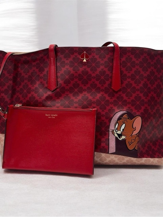 kate spade Handbags - kate spade Red Patterned Tote with Jerry Graphic and Matching Pouch